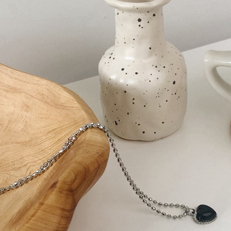 Dây Chuyền Thép Titan Mặt Trái Tim Đen Thời Trang Hàn Quốc