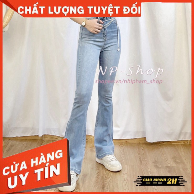 {Giá tận gốc} Quần jean ống loe lưng cao trơn dài Quần bò nữ mềm mịn sang chảnh form vnxk - HANA Shop