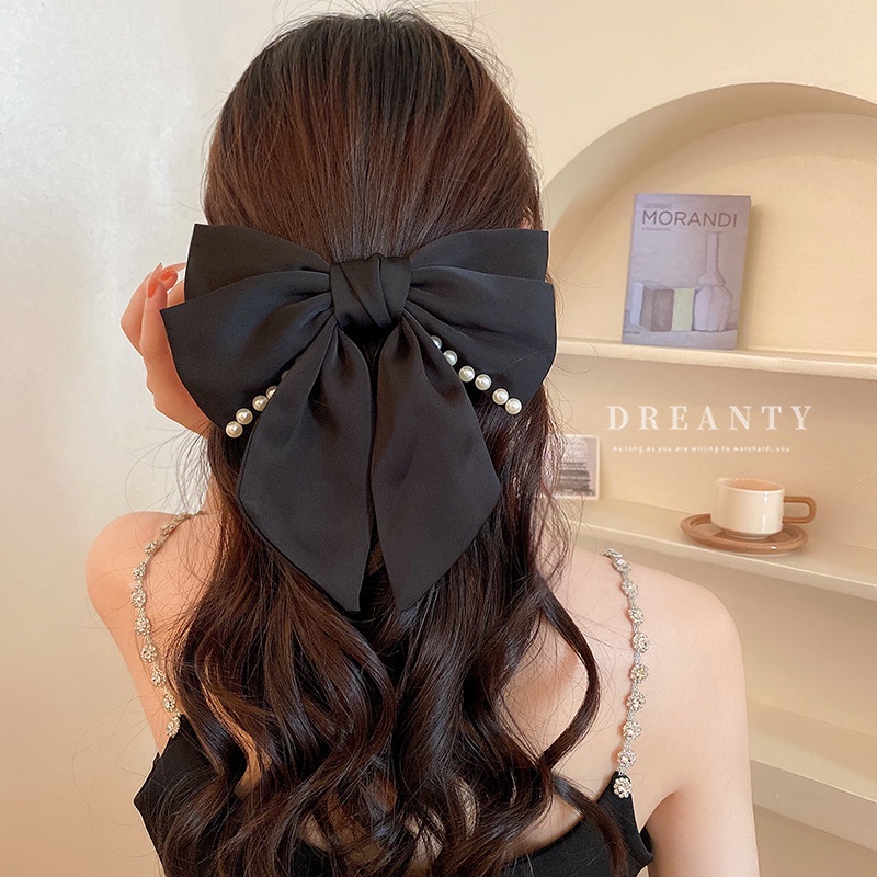 Kẹp Tóc Hình Nơ Đính Ngọc Trai Phong Cách Hepburn Sang Trọng Thời Trang