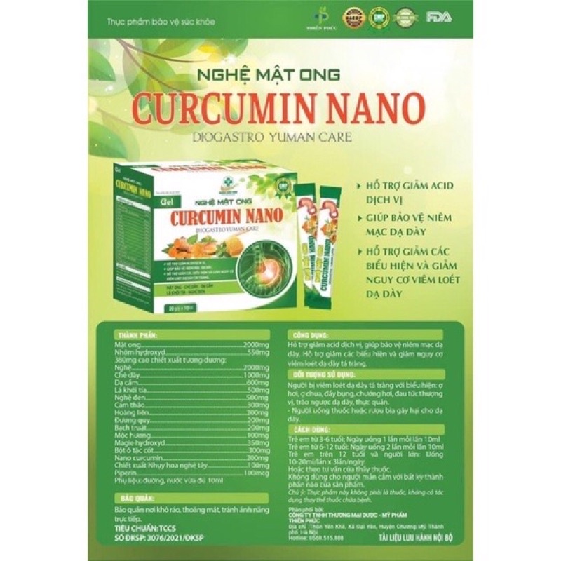 Gel Curcumin NANO NGHỆ MẬT ONG giải pháp cho người đau dạ dày – Hộp 20 túi x 10 ml