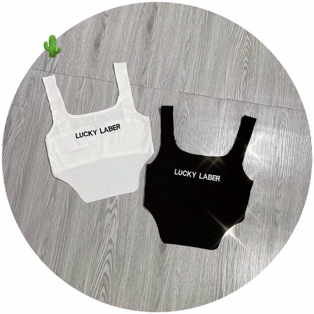 Áo ba lổ croptop tôn dáng thêu chữ lucky may mắn chất thun gân PCLY20