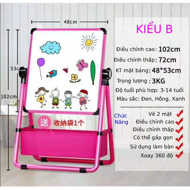 Bảng vẽ cho bé, bảng Flipchart 2 mặt xanh và trắng, viết bút lông và phấn, đồ chơi giáo dục thông minh bé 3 đến 9 tuổi