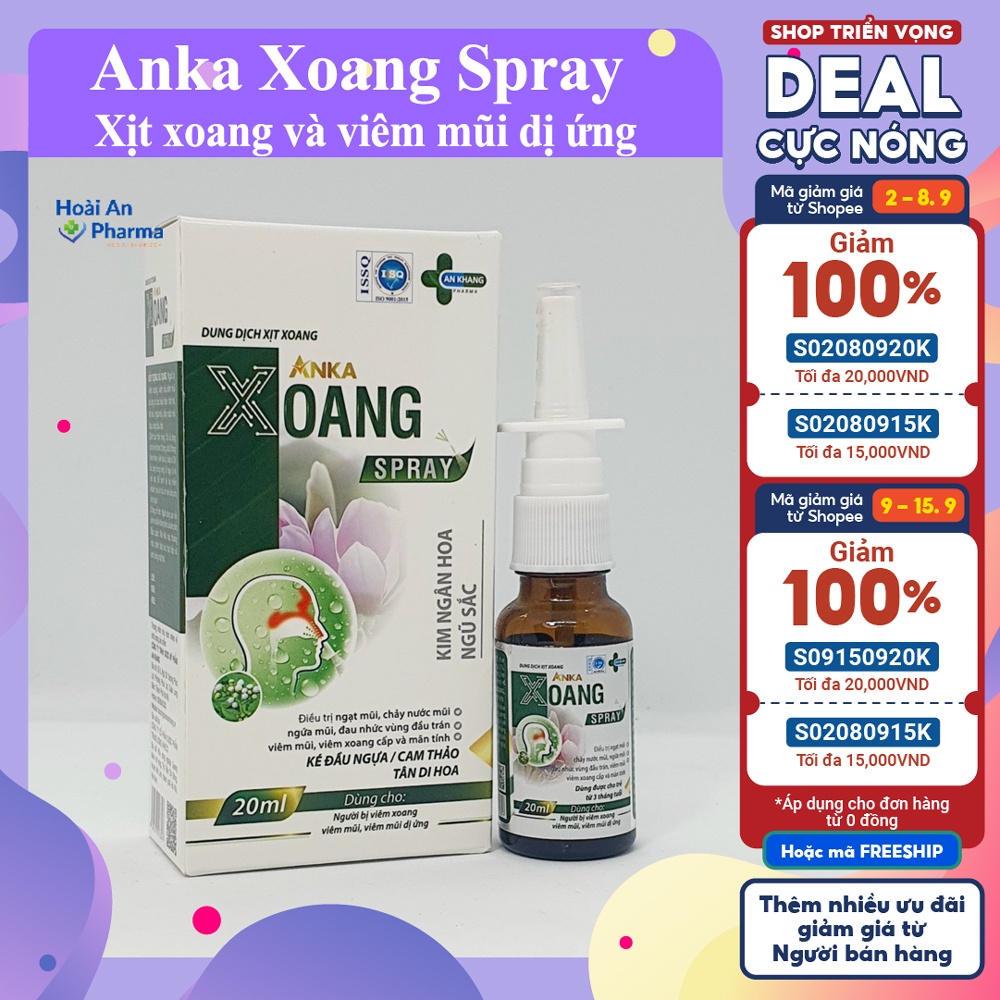 Xịt xoang mũi Anka Xoang Spray, hỗ trợ viêm xoang, viêm mũi, viêm mũi dị ứng