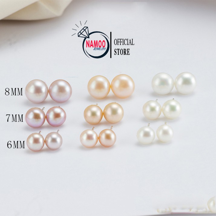 Bông tai nút Ngọc Bạc Ý Cao Cấp NaMoo Jewelry T815 T816 T817