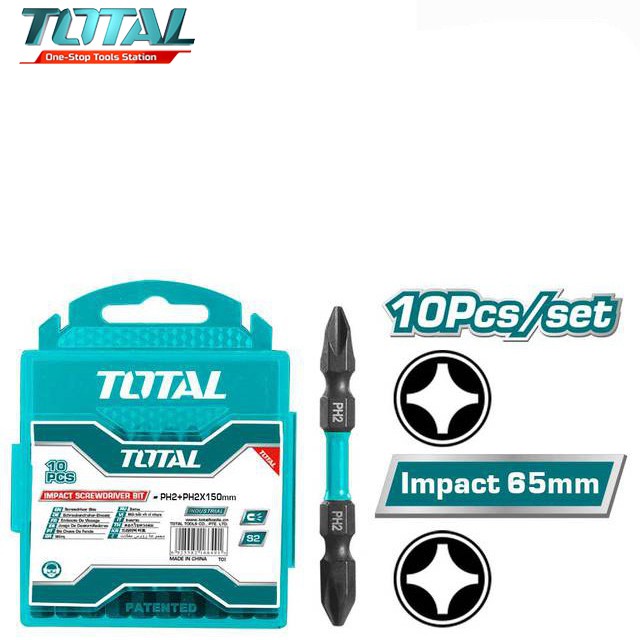 Bộ 10 mũi bắt vít hai đầu PH2+PH2x65mm (có nam châm hít) Total TACIM16PH233