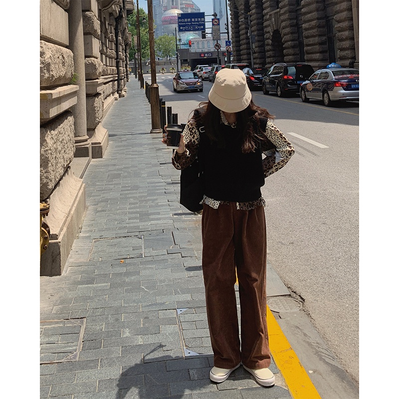 Quần Dài Ống Rộng Lưng Cao Màu Nâu Thời Trang Hàn Quốc Cổ Điển Dành Cho Bạn Nữ