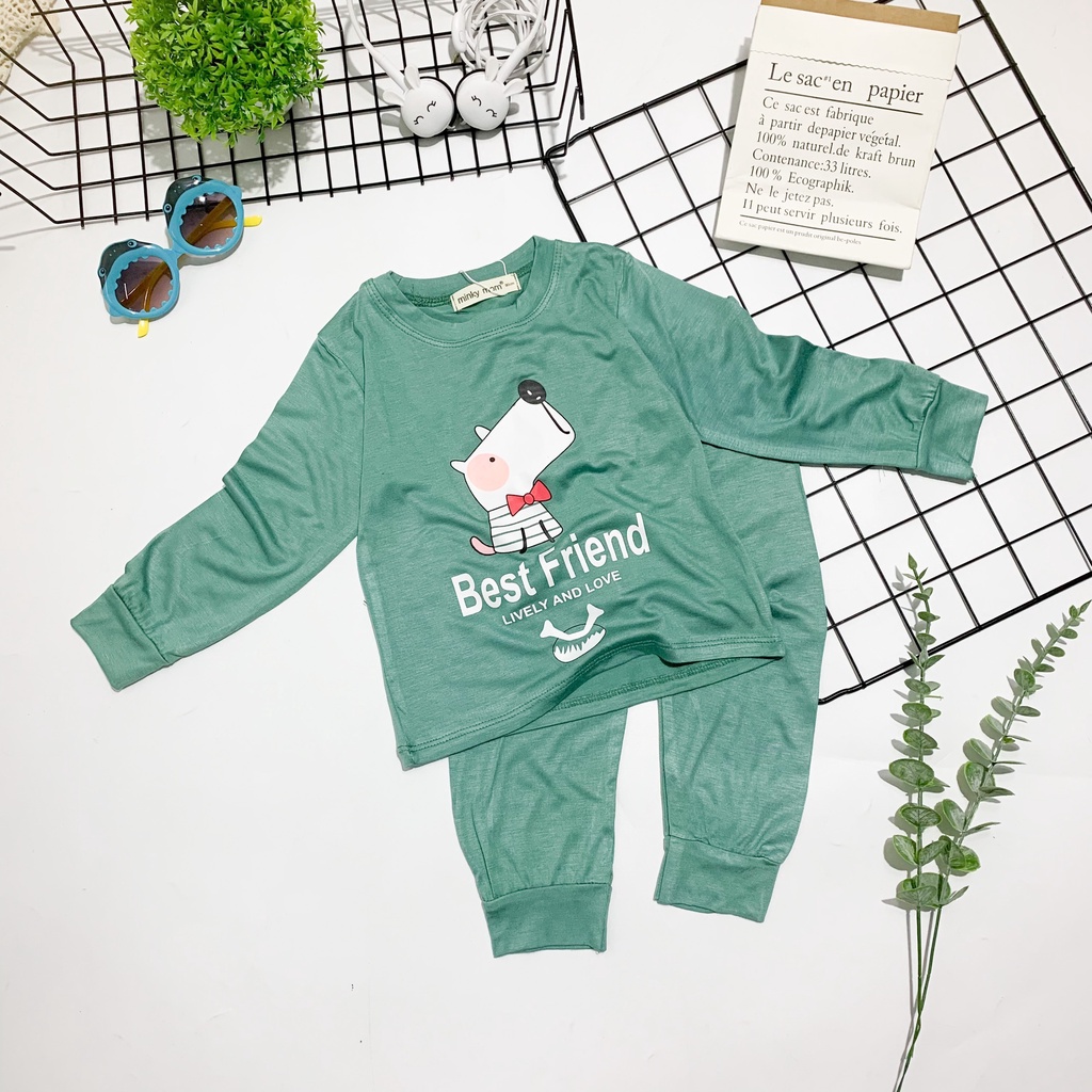 [SZ ĐẠI] Bộ Quần Áo Bé Gái, Bé Trai Minky Mom Hoạ Tiết Gấu Cool, Bộ Dài Tay Thun Lạnh Cho Bé Mặc Nhà THU ĐÔNG MKMTD2234