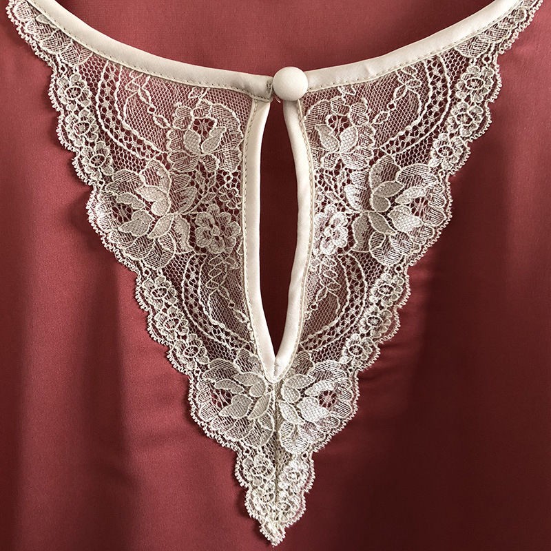 Bộ Đồ Ngủ Pijama Dài Tay Cổ Chữ V Phối Ren Cho Nữ