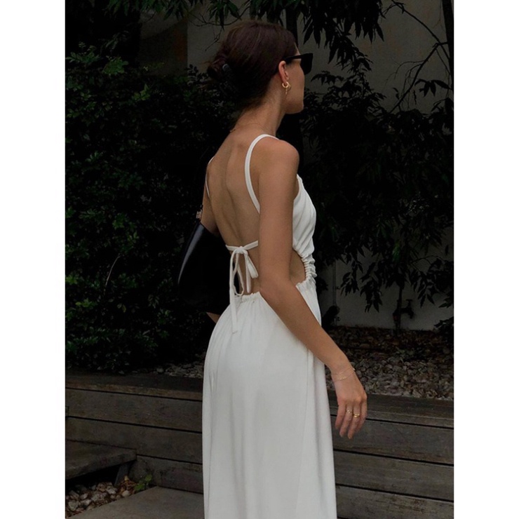 Váy đi biển trắng LUHAZO cổ yếm maxi body sexy đi tiệc  nữ đẹp 2 dây dáng dài bigsize  Hàn Quốc hở lưng  1072 DK5T403