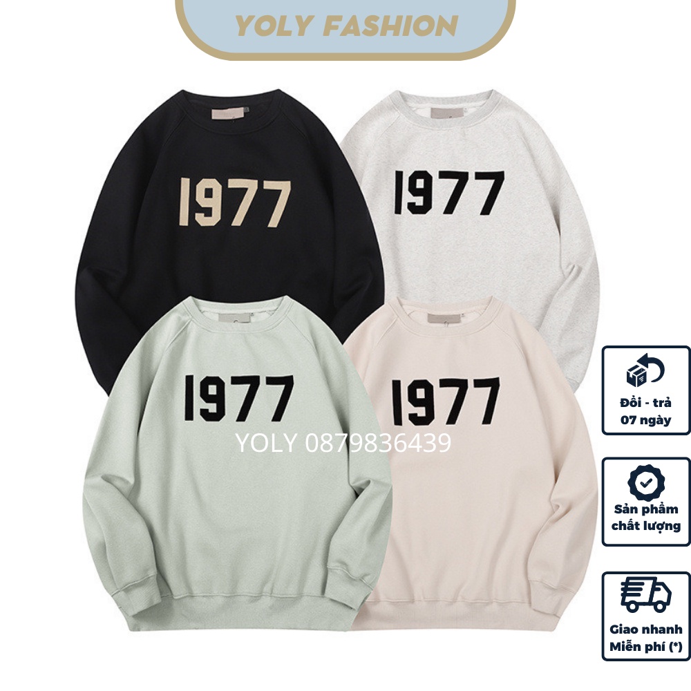 Áo Sweater Vải Nỉ Thu Đông Co Dãn, Áo Nỉ Dài Tay Dày Dặn Mềm Mịn Form Rộng Phong Cách Unisex 1977.