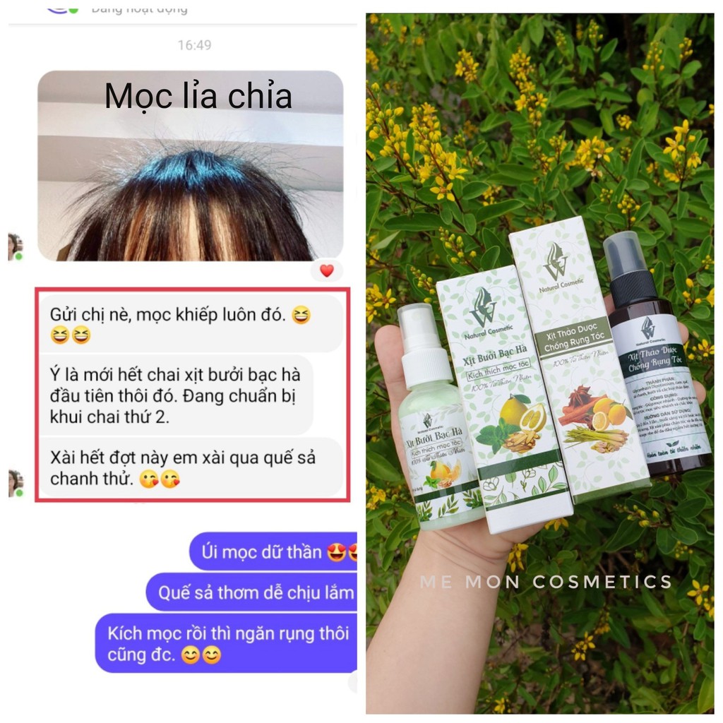 Xịt bưởi bạc hà / Xịt quế sả chanh VV Natural Cosmetic kích thích mọc tóc, ngăn rụng, kiềm dầu, chống bết tóc