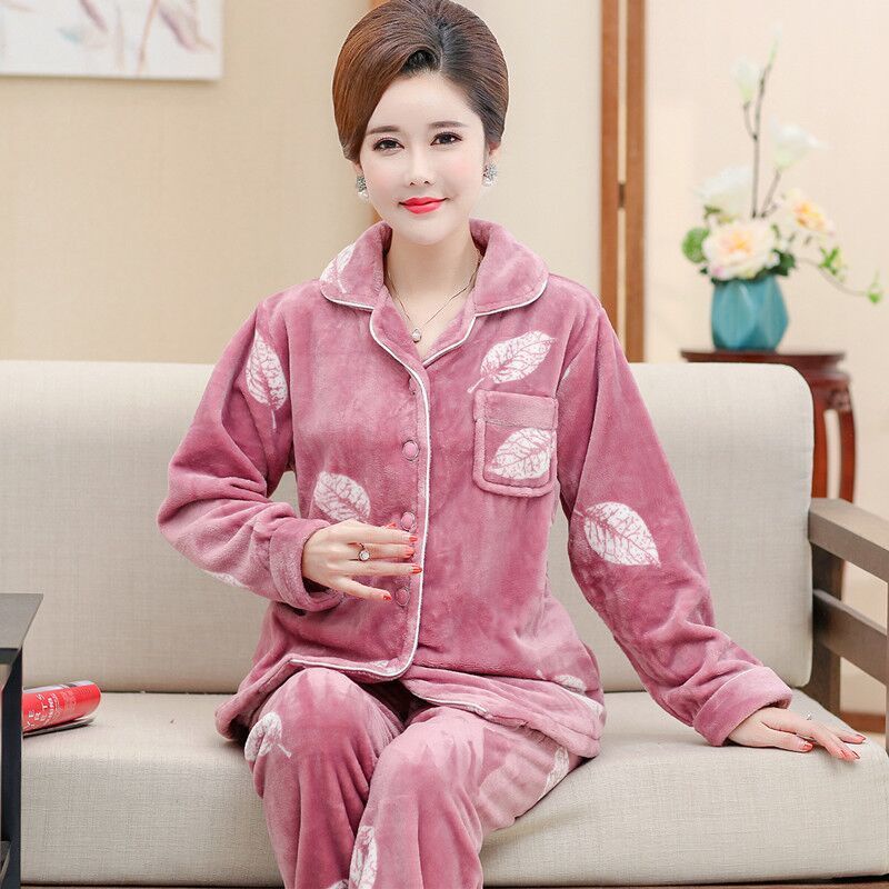 Bộ đồ ngủ pijama nữ thu đông chất nỉ dày dặn giữ ấm cho mẹ trung niên phù hợp với lứa tuổi và người già. mặc nhà
