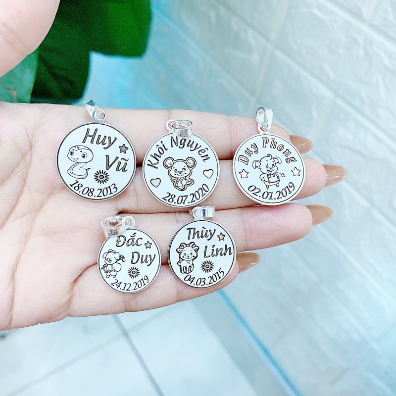 Mặt dây bạc ta MIỄN PHÍ khắc tên  theo yêu cầu, size nhỡ phù hợp cho các bé - LA21