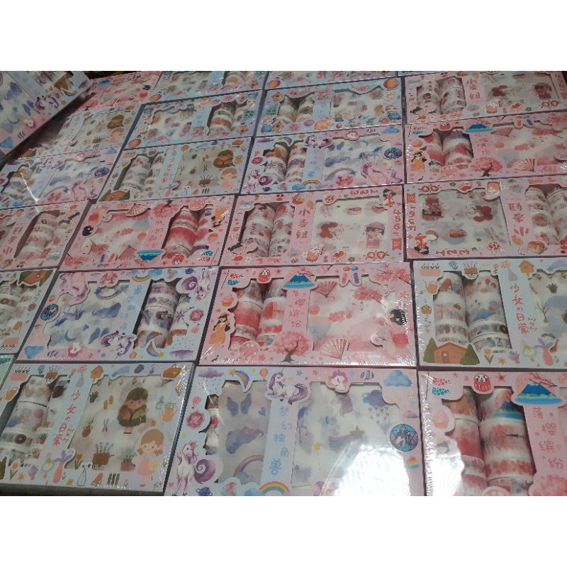 Hộp Washitape 2 cột băng keo kèm sticker cute, hộp sticker dán trang trí sổ dễ thương