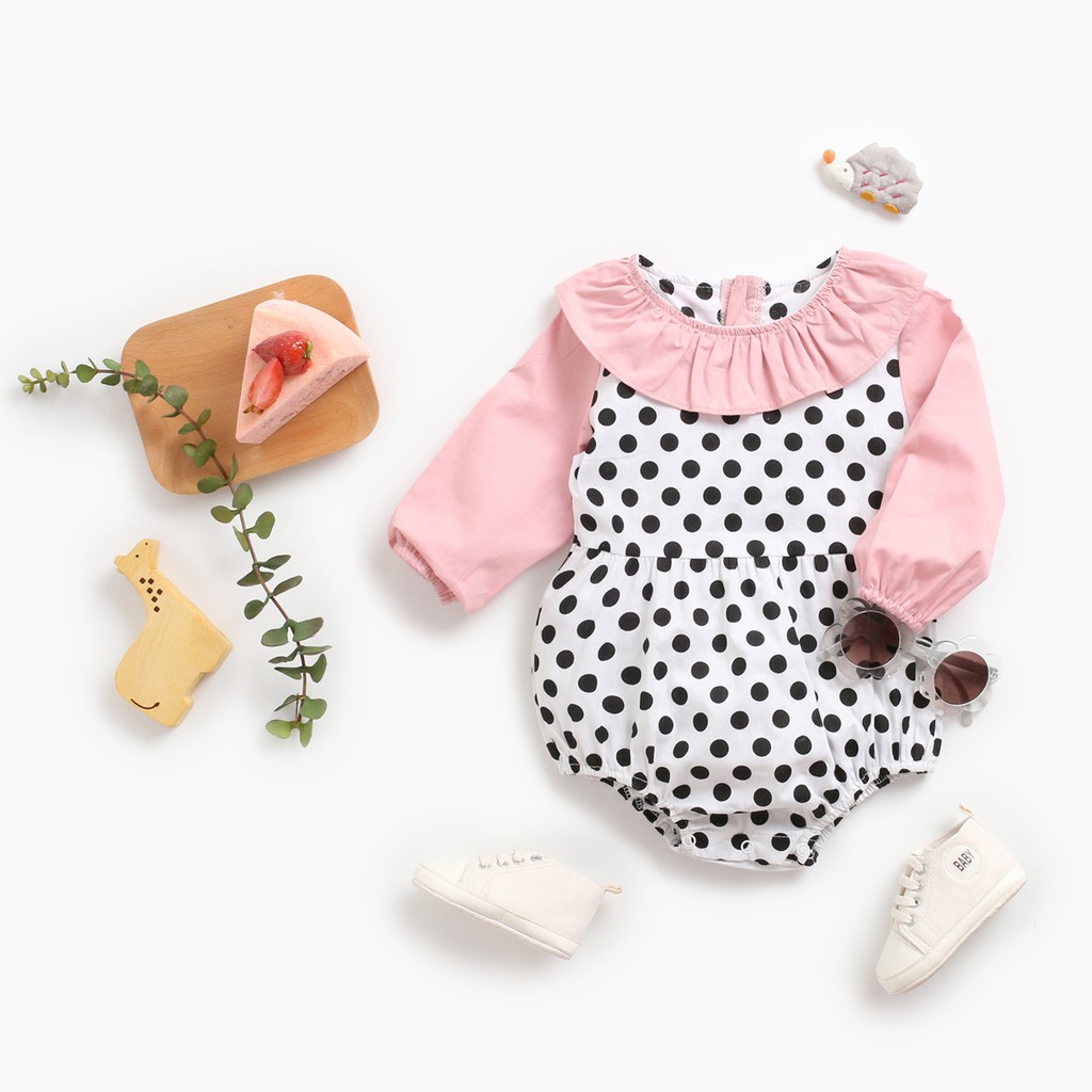 Sanlutoz Áo Liền Quần Tay Dài Bằng Cotton Họa Tiết Chấm Bi Dễ Thương Cho Bé Gái