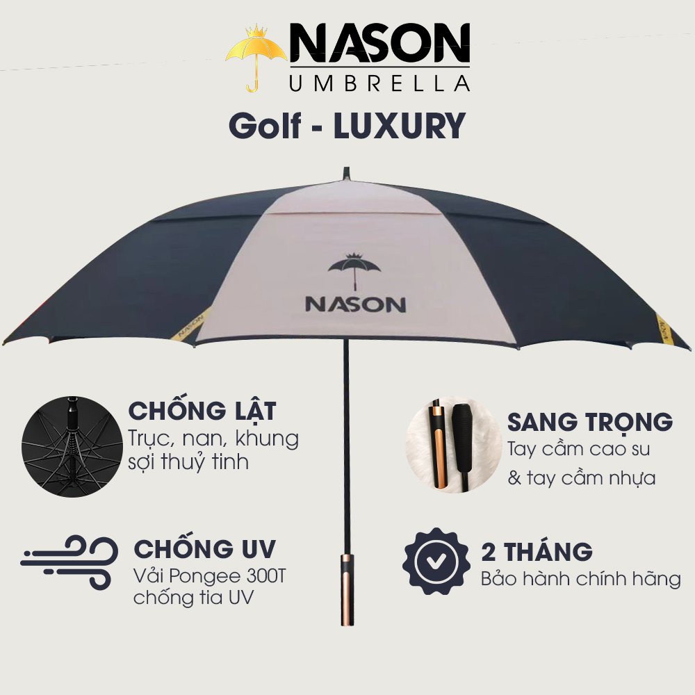 Ô dù Golf 2 tầng cao cấp 30 inch Nason Umbrella Luxury - Tự động một chiều - Vải chống thấm chống tia UV