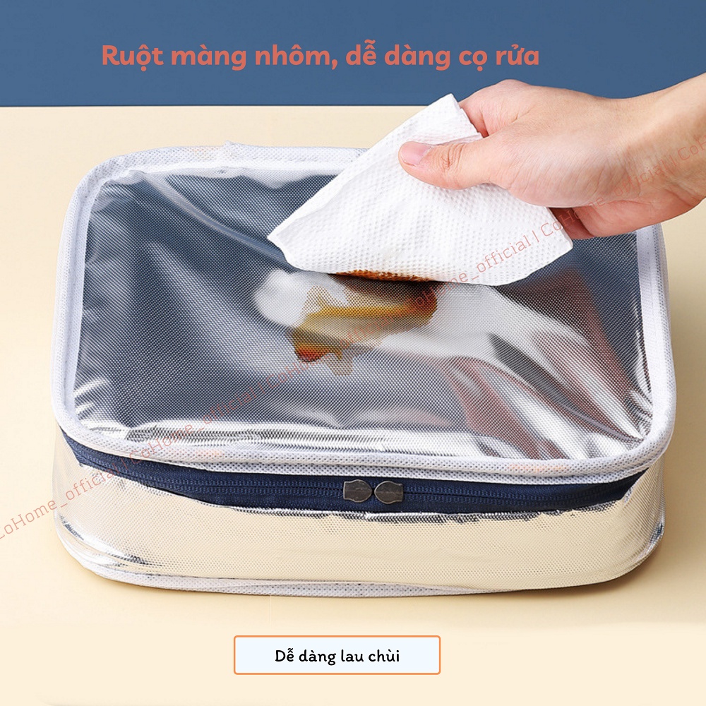 Túi giữ nhiệt đựng cơm hình trụ 3 lớp cách nhiệt màu vàng xanh, túi đựng cơm văn phòng
