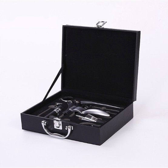 Bộ dụng cụ mở rượu vang chuyên nghiệp - Black Leather Box - The Rainbow