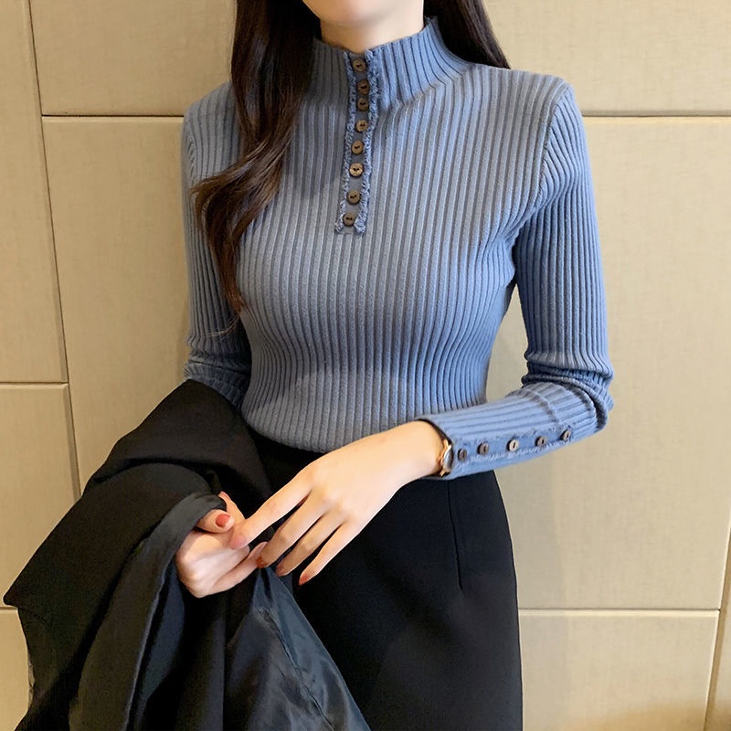 Áo Sweater Cổ Lọ Dáng Ôm Phong Cách Hàn Quốc Thời Trang Thu Đông Mới Cho Nữ