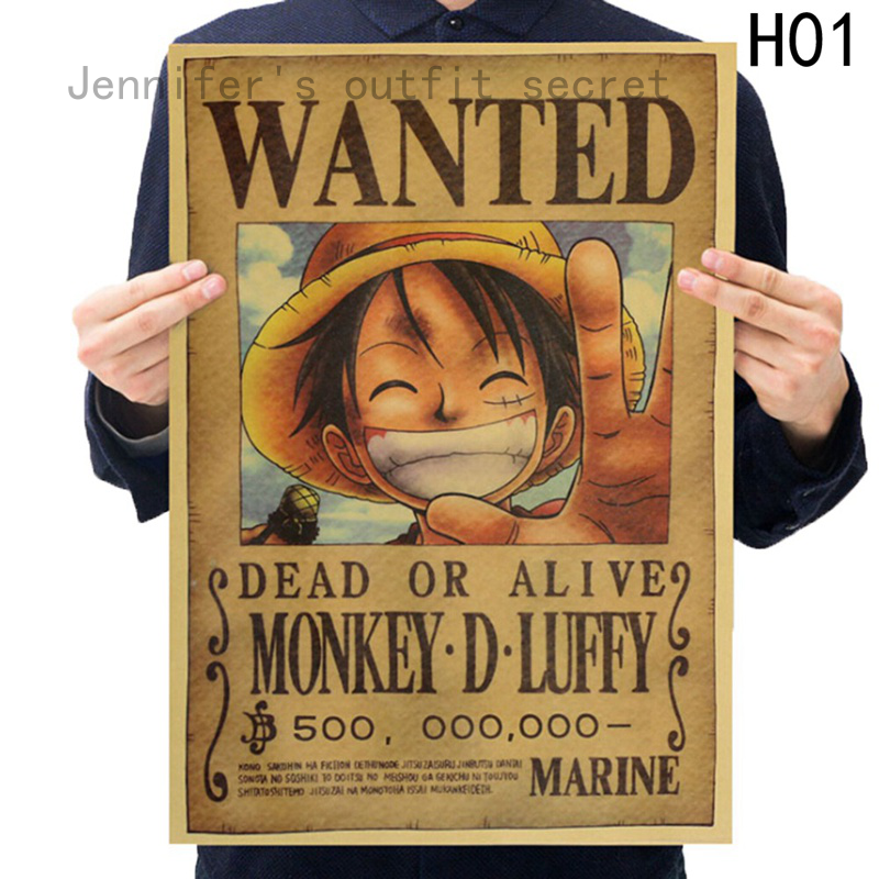 Poster hình nhân vật hoạt hình One Piece phong cách Retro trang trí nhà cửa