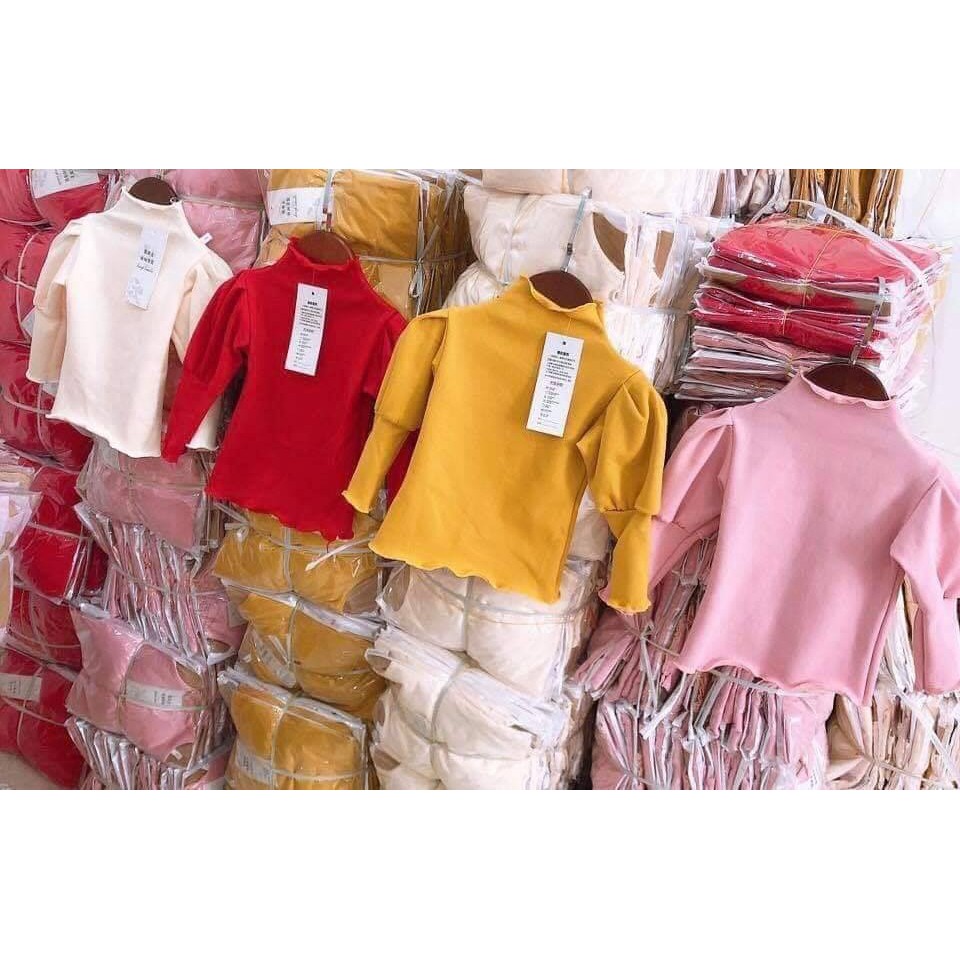 Áo Len Tăm Cotton Cổ Cao Tay Bèo Cho Bé Gái Size 6-18kg