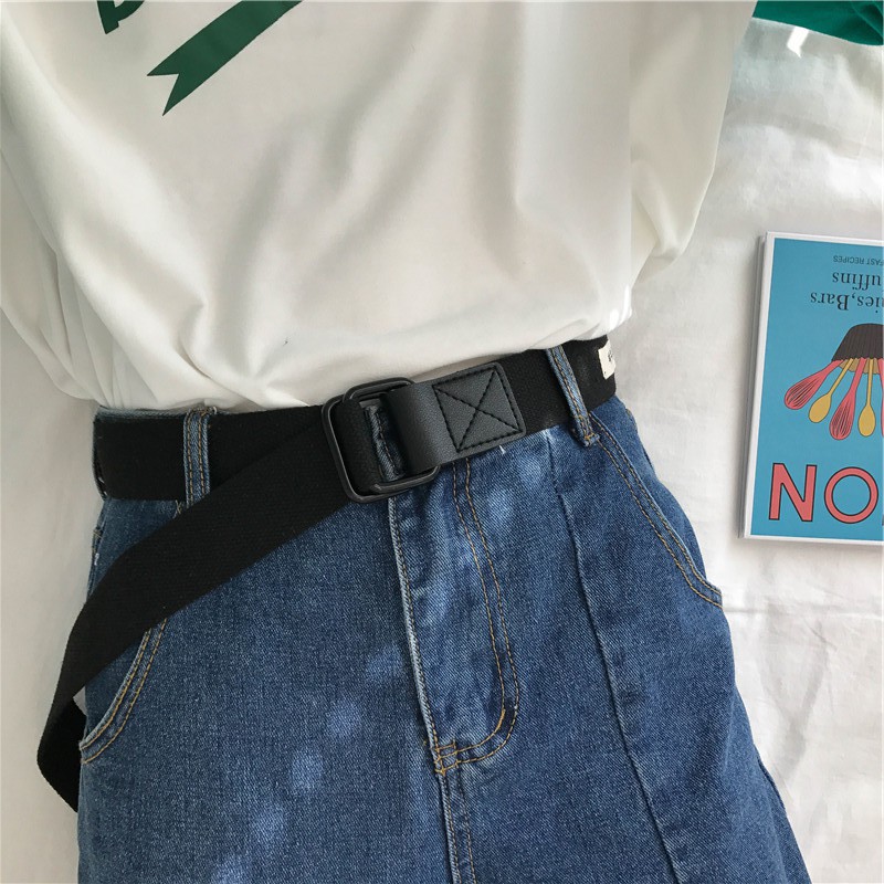 Thắt lưng vải canvas hai khóa cài phong cách Hàn Quốc cho nam và nữ