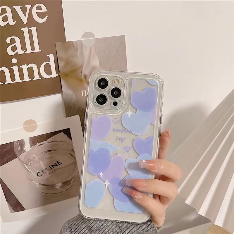Ốp Điện Thoại Cứng Viền Silicon Dẻo Trong Suốt Họa Tiết Trái Tim Cho iPhone 14 13 12 11 Pro Max XS Max X XR 7 8 Plus SE 2