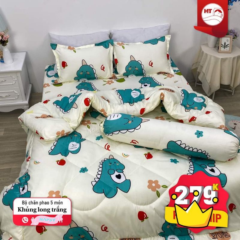 Combo ga giường poly cotton đủ bộ 5 món chăn phao trần bông mẫu mới