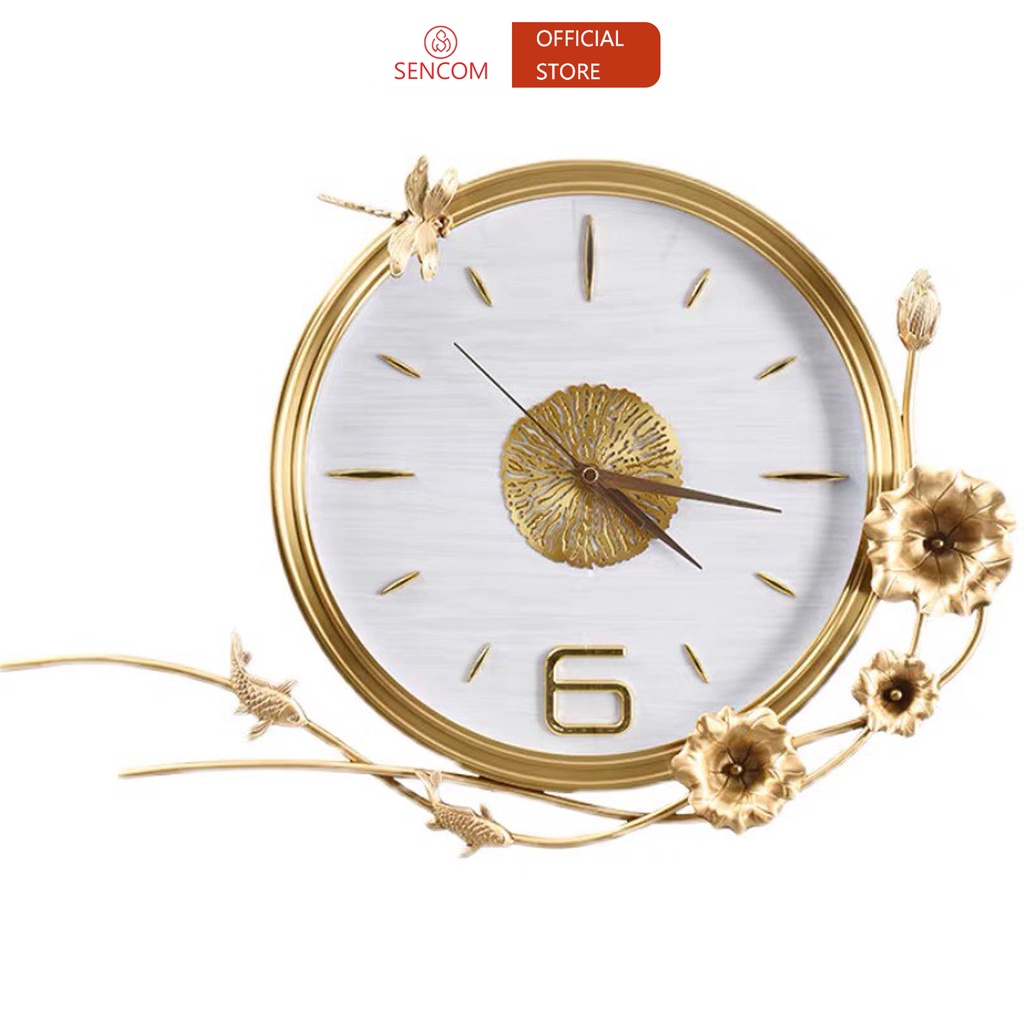 Đồng hồ treo tường nghệ thuật phong cách hiện đại SENCOM decor trang trí nhà cửa mã 9048T