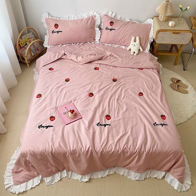 Set Chăn hè đũi viền bèo ren Quả Dâu hot nhất