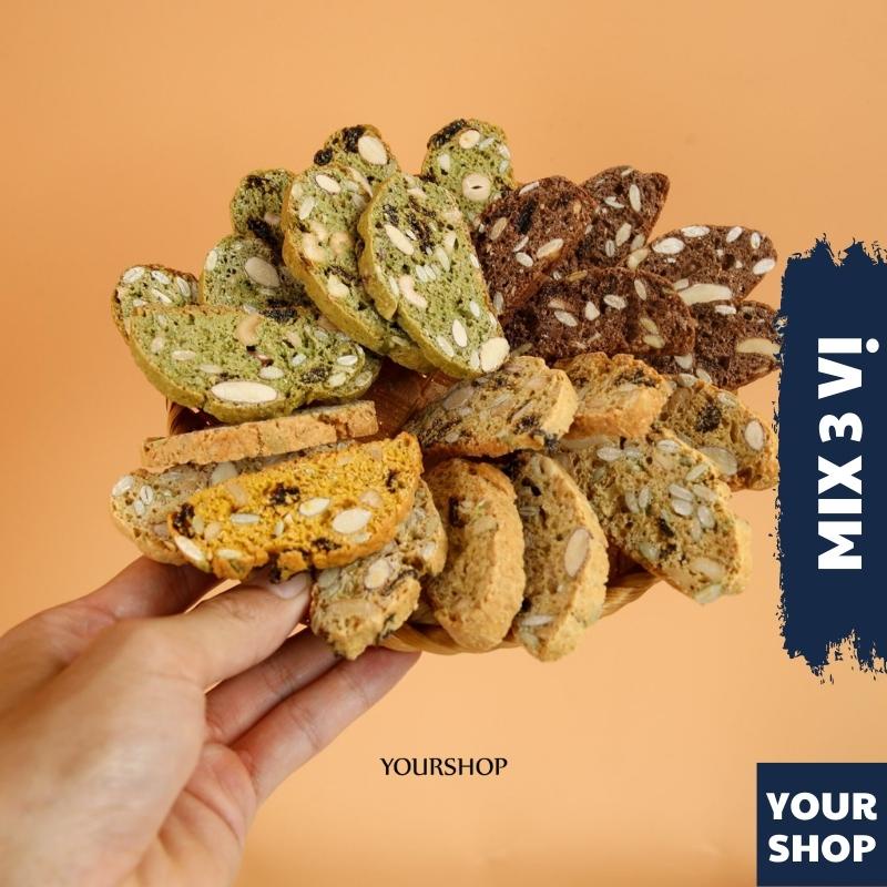 BISCOTTI Nguyên Cám 3 VỊ by Yourshop Bánh Ngũ Cốc Nướng Ăn Kiêng