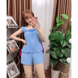 Đồ bộ đùi kate lụa mặc nhà dập ly tay cánh tiên
