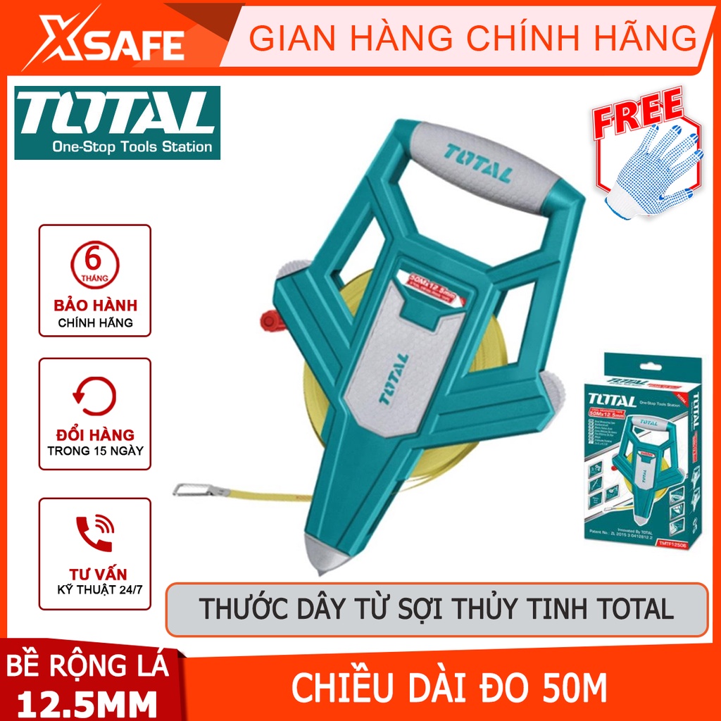 Thước dây làm bằng sợi thủy tinh TOTAL TMTF12506 Thước cuộn thủy tinh dài 50m, bề rộng lá thước 12.5mm - [XSAFE]