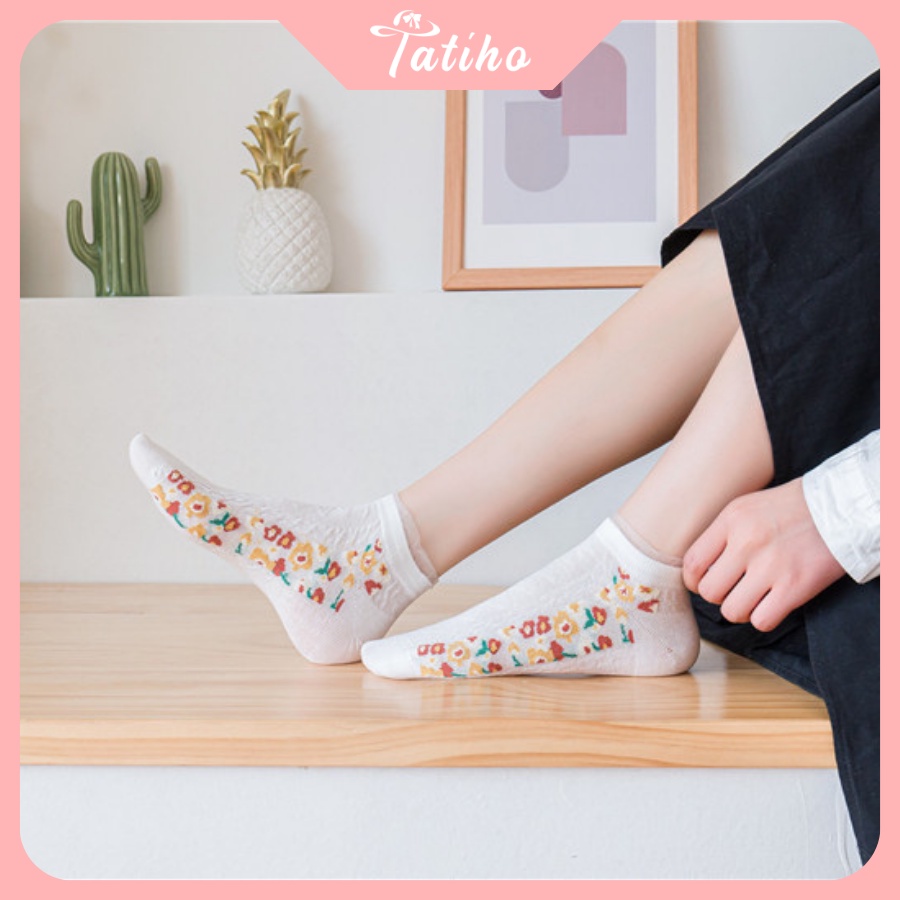Vớ Tất Nữ Cổ Ngắn Ren Chất Cotton Dày Mềm Mịn Phối Họa Tiết Hoa Phong Cách Cute Thời Trang Hàn Quốc - Mã TV025