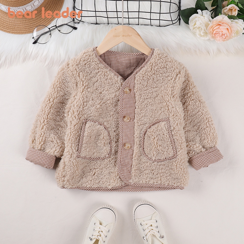 Áo khoác lông cừu BEAR LEADER giữ ấm mùa đông phong cách Hàn Quốc mới cho bé trai và bé gái 2-6 tuổi