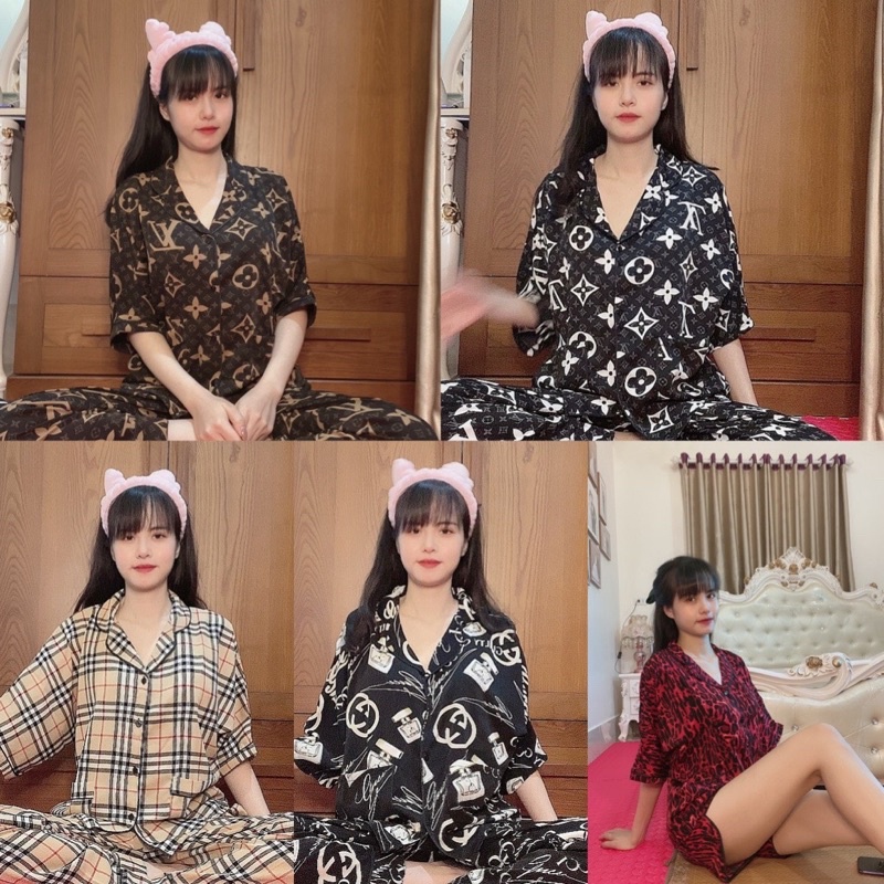 [ẢNH CHỦ SHOP] Pijama lụa cao cấp hoạ tiết quần dài tay cộc bigsize