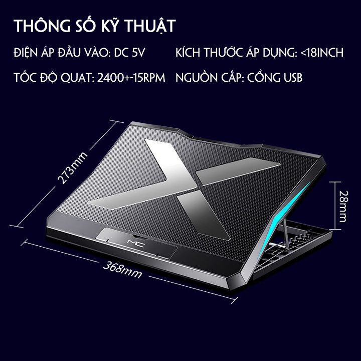 Đế tản nhiệt dành cho máy tính laptop 6 quạt làm mát nấc chỉnh độ nghiêng