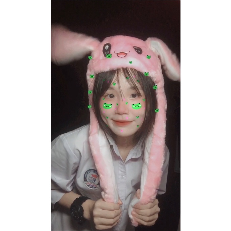 Mũ len tai thỏ giật-Mũ len gấu trúc giật Black ping dễ thương SIÊU HOT HIT