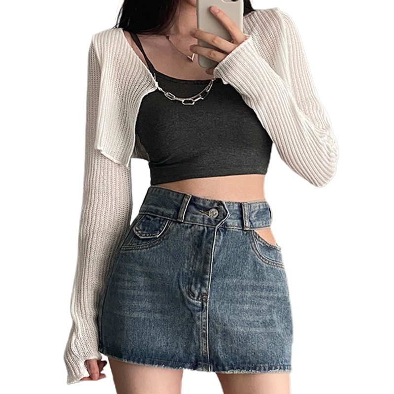 Áo Cardigan Dệt Kim Tay Dài Chống Nắng Phong Cách Hàn Quốc Thời Trang Mùa Hè Cho Nữ