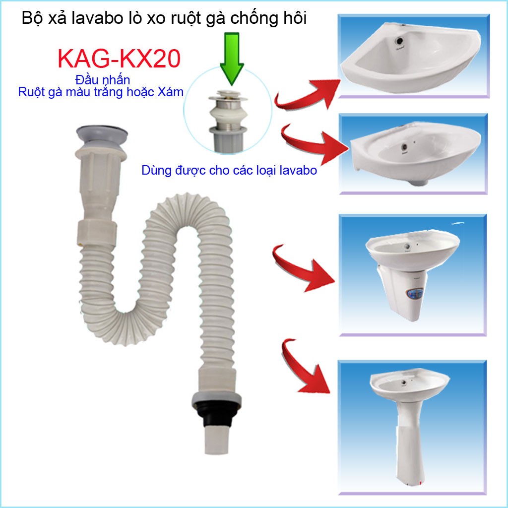 Bộ xả lavabo KAG-KX20 , xả ruột gà chậu lavabo rửa mặt thoát nhanh giá tốt sử dụng tốt