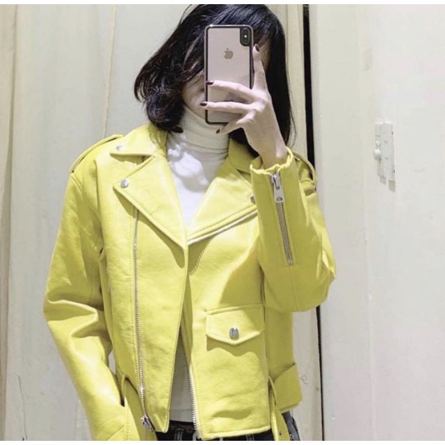 Áo Khoác Da Nữ Dáng Biker Z Màu Vàng - LITTLE KOREA
