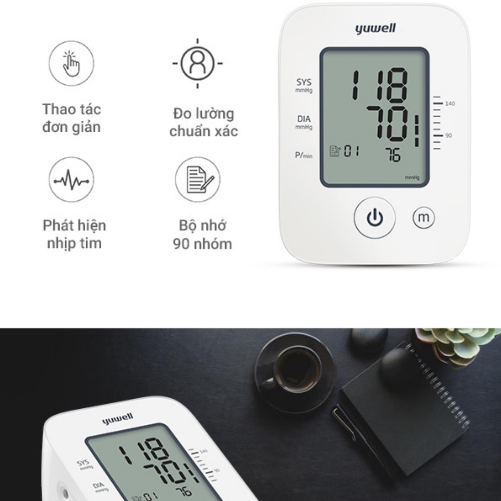 Máy đo huyết áp điện tử bắp tay chính hãng YUWELL YE660D [Nhập khẩu chính hãng - Bảo hành 5 năm]