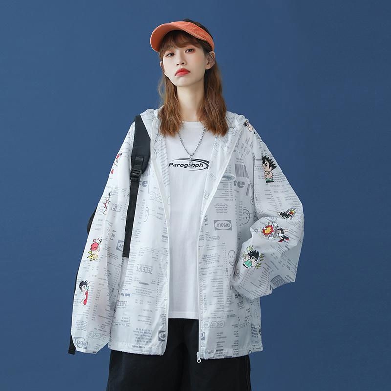 【KAKAXI】Áo Khoác Chống Nắng Dáng Rộng Có Mũ Trùm Phong Cách Harajuku Mẫu Mới Thời Trang Mùa Hè Dành Cho Nữ