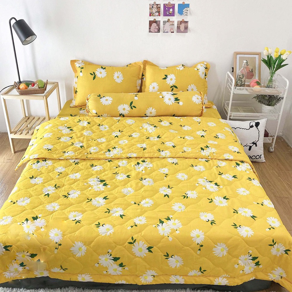 [Rẻ Vô Địch] Sét 5 Món Chăn Hè Thu Cotton Poly Mẫu Đào Cam (chát chọn mẫu)