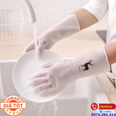 Găng tay cao su con hươu rửa bát chén đa năng bao tay dài làm bếp vườn siêu dai bền chống hóa chất chịu nhiệt