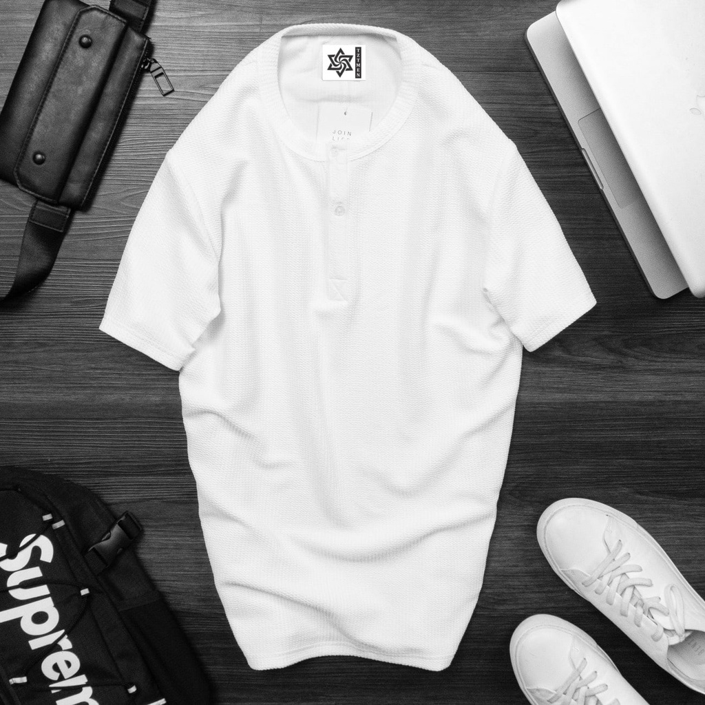 Áo Thun Nam TZTMEN Form Rộng Kiểu Phông Có Cổ Vải Waffle Dệt Tổ Ong Cao Cấp