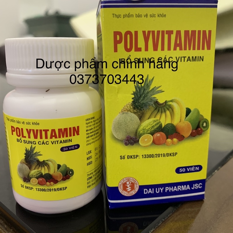 Hộp 50 viên bao phim Polyvitamin- bổ sung các Vitamin cần thiết cho cơ thể- B1, B2, B5, B6, PP, A, D3, C