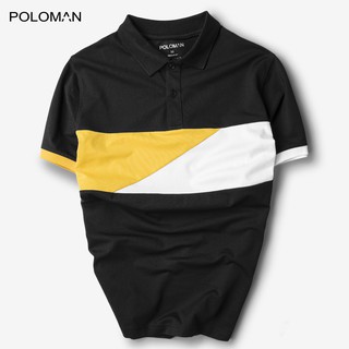 [17.6 Mua 2 giảm 6%] Áo Polo nam phối ngang cổ bẻ Vanta vải cá sấu Cotton xuất xịn,chuẩn đẹp màu Đen P12 - POLOMAN