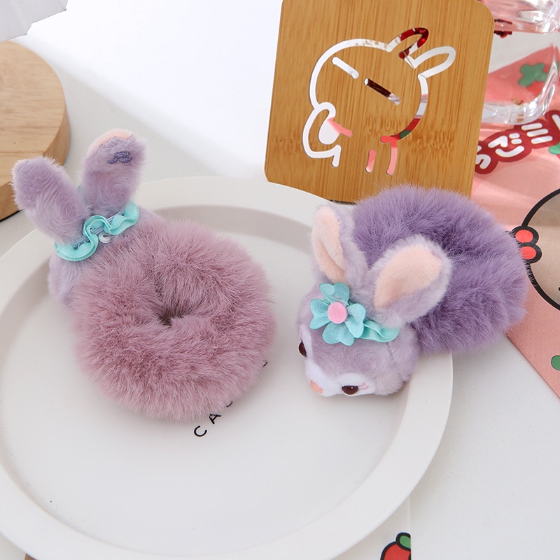 Dây Buộc Tóc Gắn Quả Cầu Lông Thỏ Dễ Thương Cho Nữ