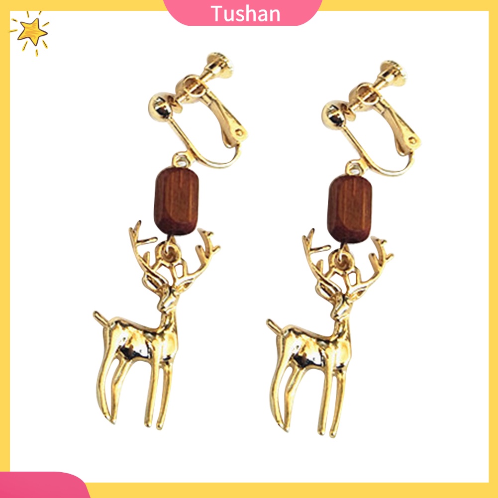 TUSH_Cute Women Elk Dangle Drop Ear Stud Clip On Earrings Christmas Jewelry Gift